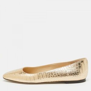 Jimmy Choo Gold Croc Embossed Mirele Leather Flats